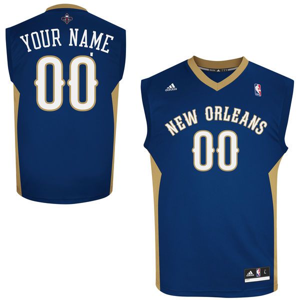 Men Adidas New Orleans Pelicans Custom Replica Road Navy Blue NBA Jersey